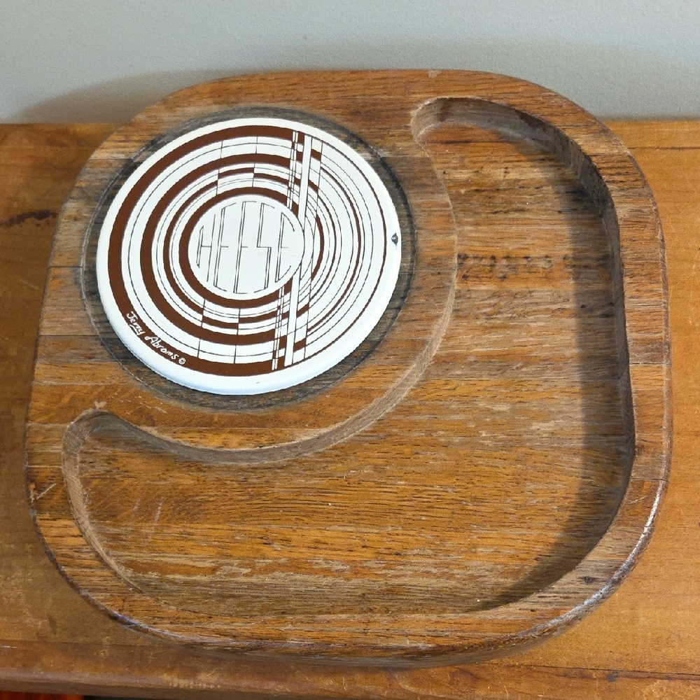 Jerry Abrams Vintage Wooden Cheeseboard With Metal Hotplate Inlay Fondue